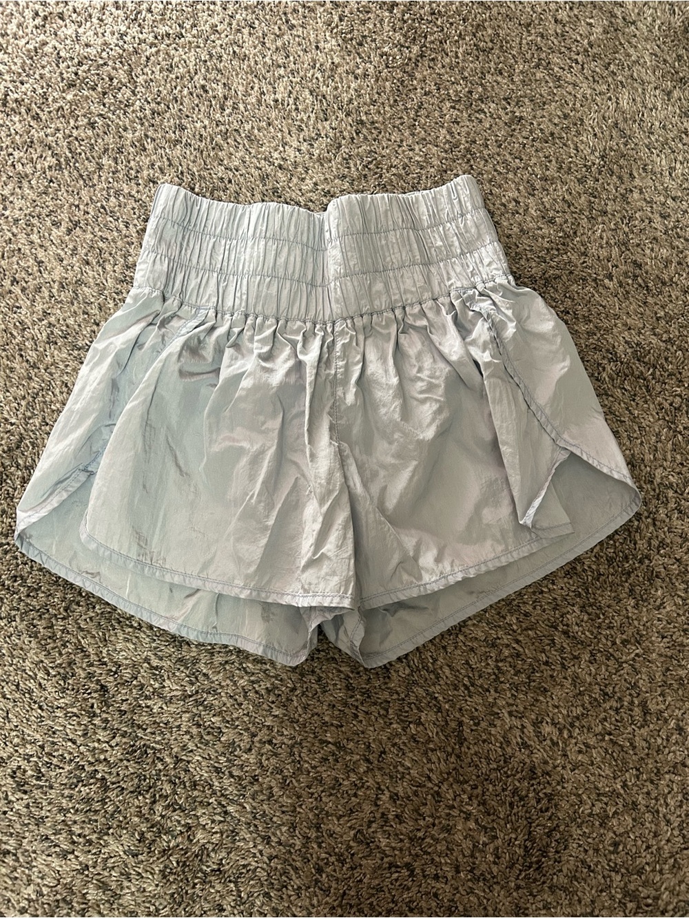 Free People Iridescent Light Silver Elastic-Waist Athletic Shorts - Picture 3 of 4